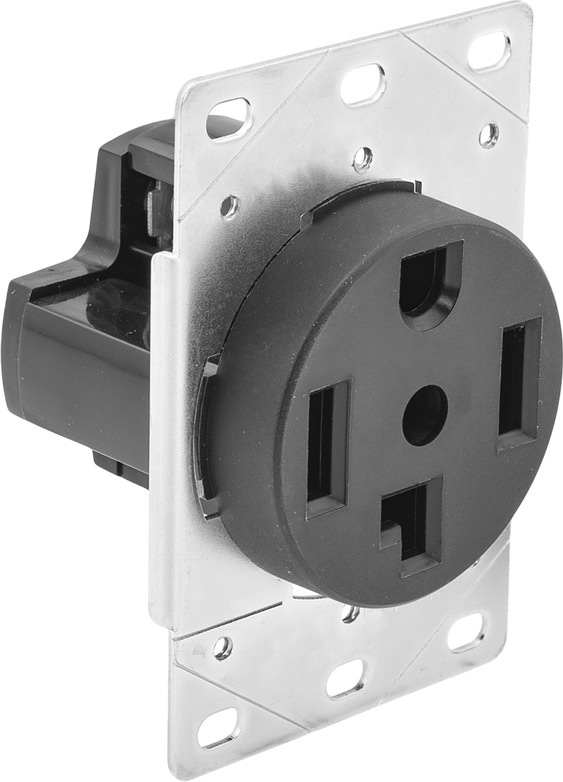 Düz Bıçaklı Konektör, Topraklı 4 Yuvalı Tek Priz, NEMA 14-30, Siyah — 125V AC, 250V AC, Dişi, 30 amp