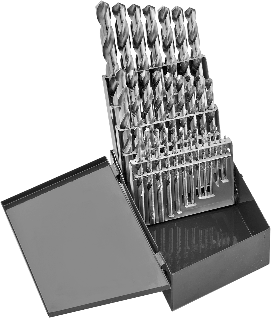 3/8" Çaplı Daraltılmış Şaftlı Matkap Ucu Seti, 29 Parça — Küçültülmüş Yuvarlak, 3⁄8", Alüminyum, Pirinç, Bronz, Demir, Plastik, Çelik