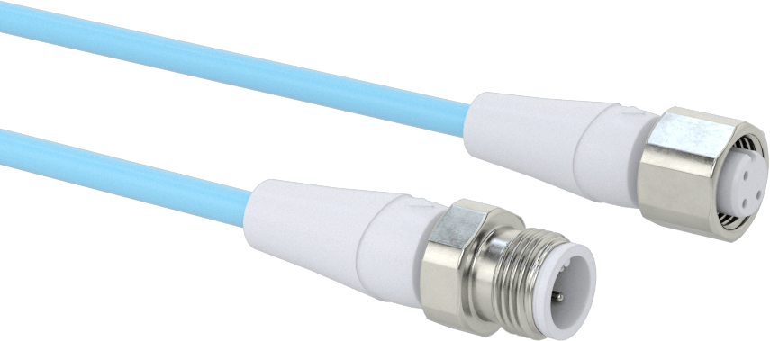 Gıda Endüstrisi Mikro M12 Kablo, Fiş x Soket, 3 Kutup, 9-1/2 Fit Uzunluk