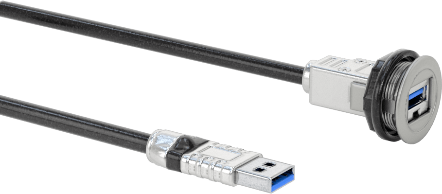 Panele Monte USB Kablosu, USB 3.2 Gen 1, A Fiş x A Dişli Soket, 1.5' Uzunluk, Siyah