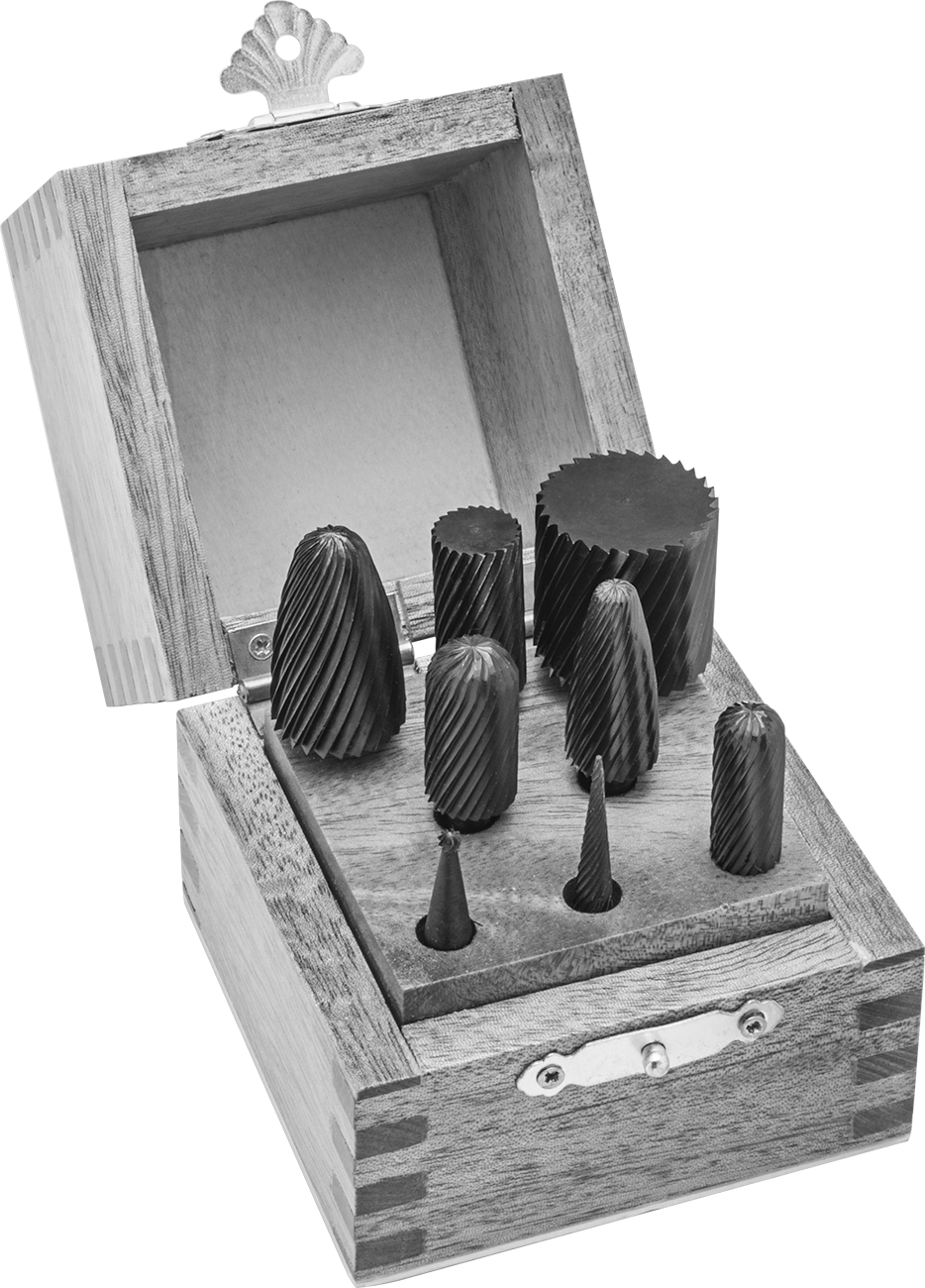 Yüksek Hızlı Çelik Bur Seti, 1/4" Şaft Çapılı, 8 Parça, Tek Kesimli Diş — 1⁄4", Tek Kesim, 8