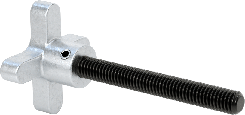 Alüminyum dört kollu topuz, 3/8"-16 Dişli 3" Uzunlukta Saplama, 2" Genişlikte Başlık