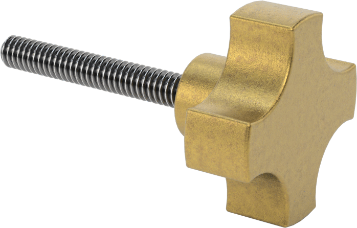 1/4"-20 Dişli 1-3/4" Uzunluğunda Saplamalı Pirinç 4 Kollu Düğme — 1⁄4"-20, 1 3⁄4", Pirinç