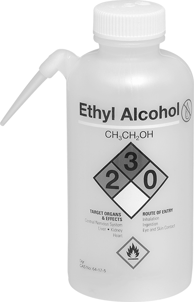 Ayrı Açılı Nozullu Sıkma Şişesi, NFPA Diamond, (Etil Alkol)