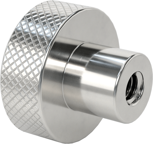 Tırtıllı Tutma Yeri Olan 303 Paslanmaz Çelik Düğme, 1/4"-20 Diş x 5/8" Derinlikte Delik, 1" Çapında Başlık