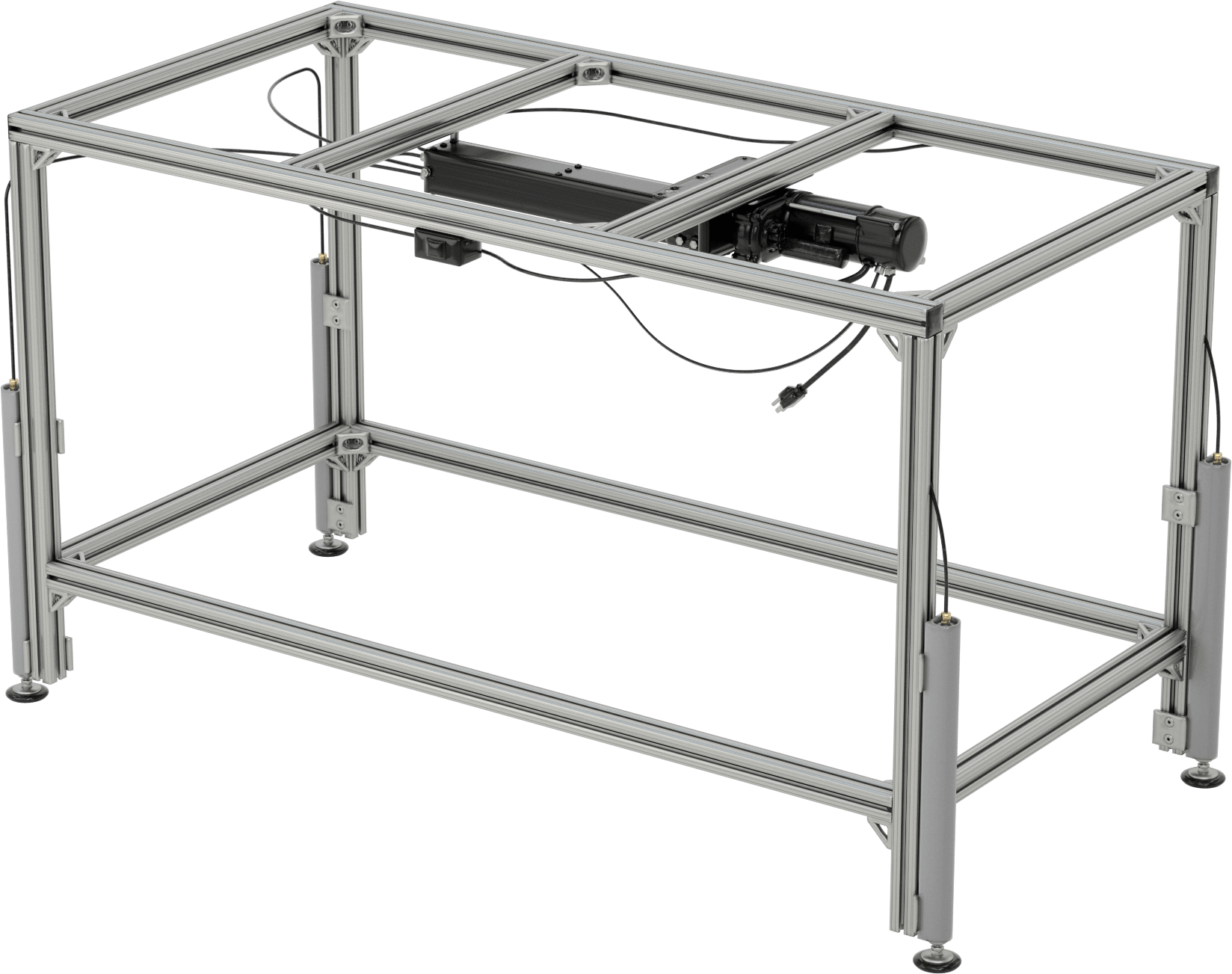 T-Yivli Çerçeve Tabanı, 1.5 inç Tek Ray, 60" Uzunluk x 30" Genişlik, 35.5 inç ila 47.5 inç Ayarlanabilir Yükseklik
