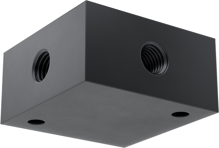 Üç Çıkışlı Düşük Profilli Kare Manifold, Alüminyum, UN/UNF (SAE), 7/16"-20 Giriş X5/16"-24 Çıkış