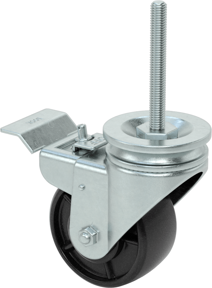 4 inç Uzunluğunda Dişli Saplı Döner Tekerlek, Total Lock, 1/2"-13 Dişli ve 4" Çaplı Polipropilen Tekerlek