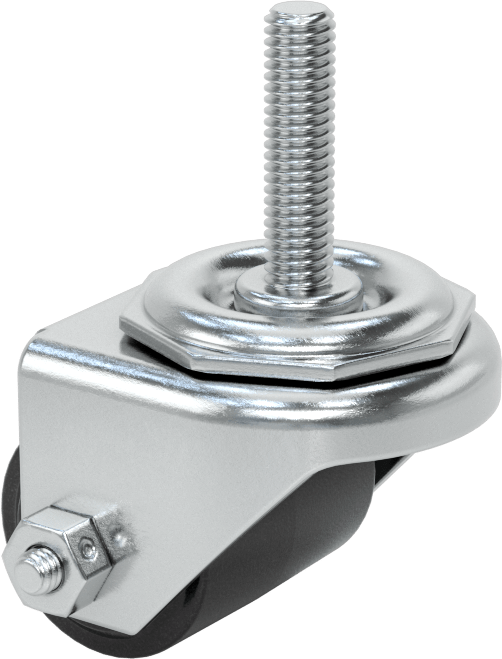 Dişli Saplı Döner Tekerlek, 3/8"-16, 1-7/16" Çaplı Polipropilen Tekerlek, 1-1/2" Uzunluk — Mil, 3⁄8"-16, 1 1⁄2"