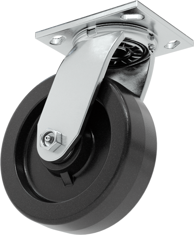 4-1/2" x 4" Plakalı Yüksek Kapasiteli Spartan Tekerlek, 6 inç Çapında Açık Rulmanlı Fenolik Tekerlekli Döner Ayak — 6", Levha, Döner