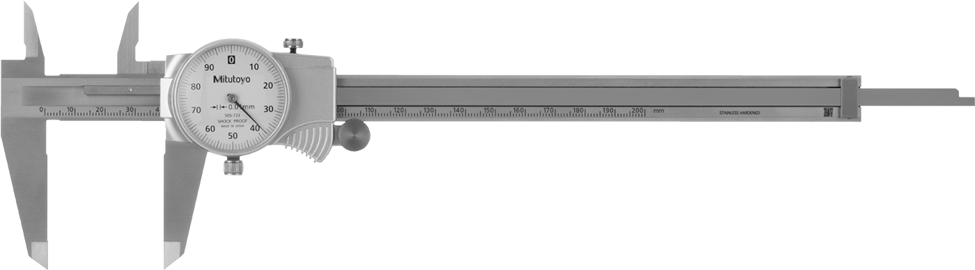 Mitutoyo Kadranlı Kumpas, Model Numarası 505-733, 0 mm ila 200 mm Ölçüm Aralığı — Kadran, Sarı, Paslanmaz Çelik