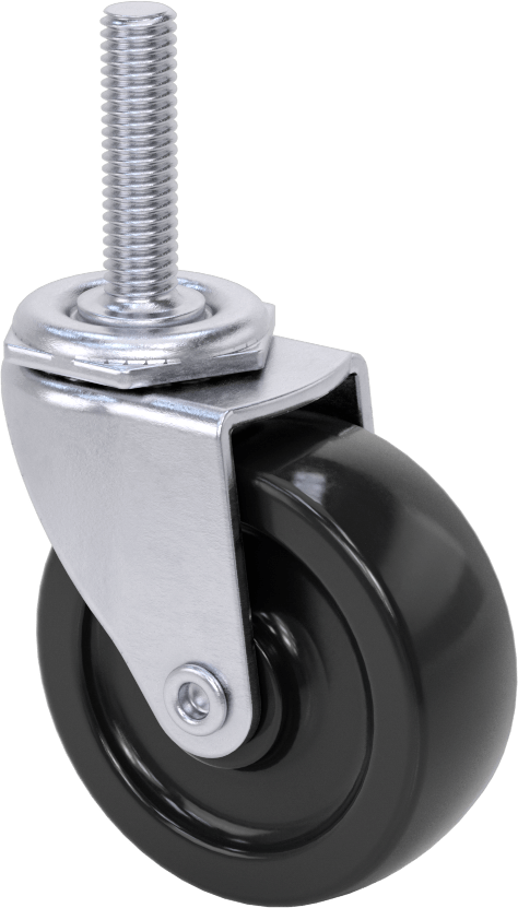 Statik Kontrol Döner Tekerlek, 2-1/2" Çapında Kauçuk Tekerlekli 3/8"-16 Dişli Şaft