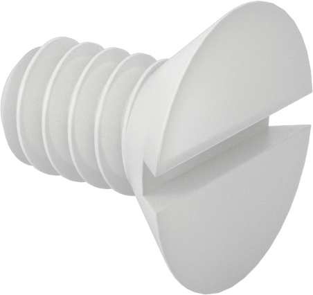 Kimyasal Dayanıklı Yüksek Sıcaklık PTFE Plastik Vida, Yivli Havşa Başlı, 6-32 Diş Boyutu, 1/4" Uzunluk