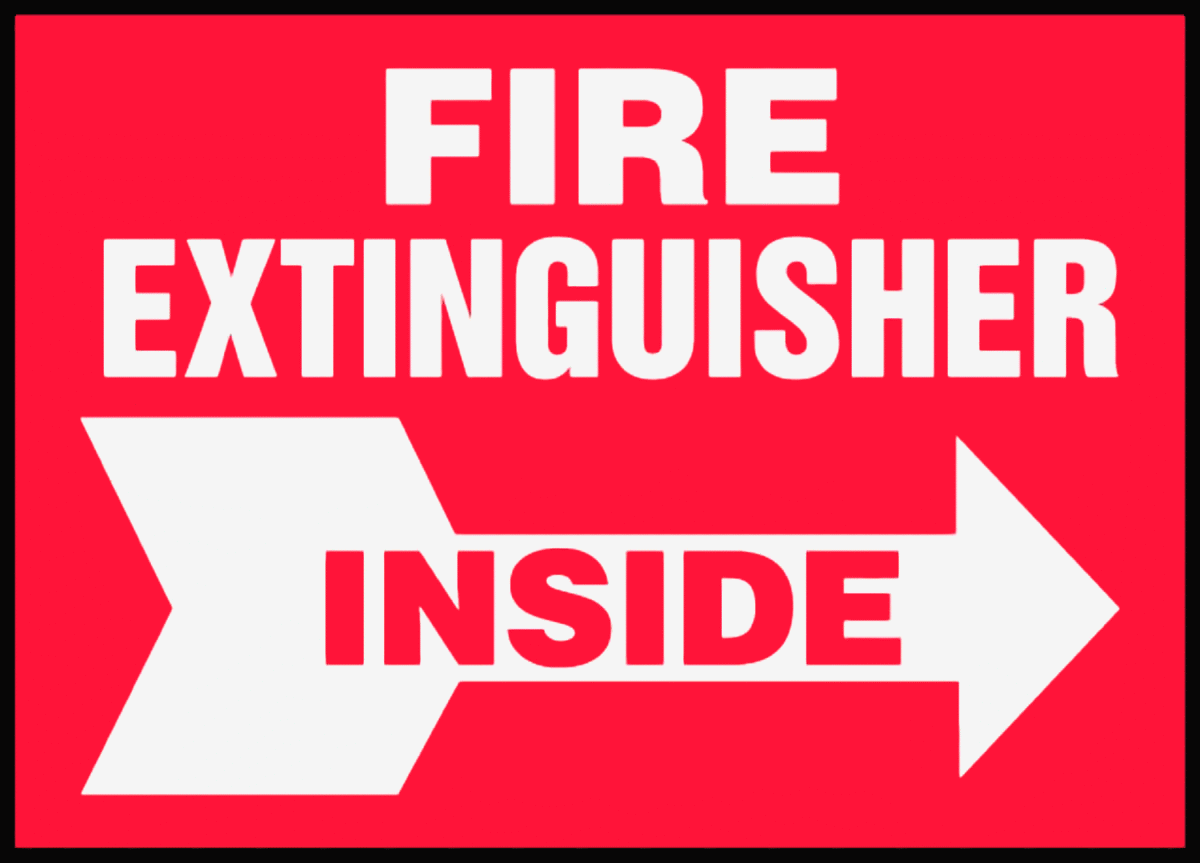 Yangın Ekipmanı Etiketi, Sağ Oklu, İçeride Yangın Söndürücü Mesajı — Arrow, Fire Extinguisher Inside, 3 1⁄2", Yapışkan Arka Yüz