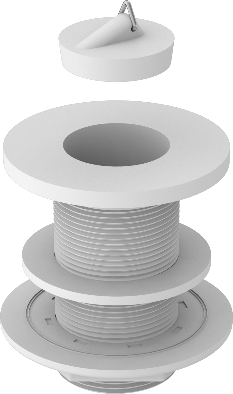 Lavabo Tahliyesi, Kalın Üst, Kimyasal Dayanıklı, Beyaz Polipropilen — 1 1⁄2, Plastic, Polypropylene, 1 7⁄8" to 3"