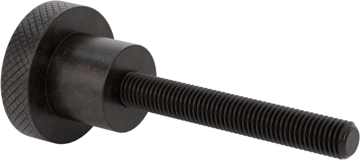 Siyah Oksit Çelik Tırtıllı Tutma Düğmesi, 1/4"-28 dişli 1-3/4" uzunluğunda saplamalı, 1" Çapında Başlık