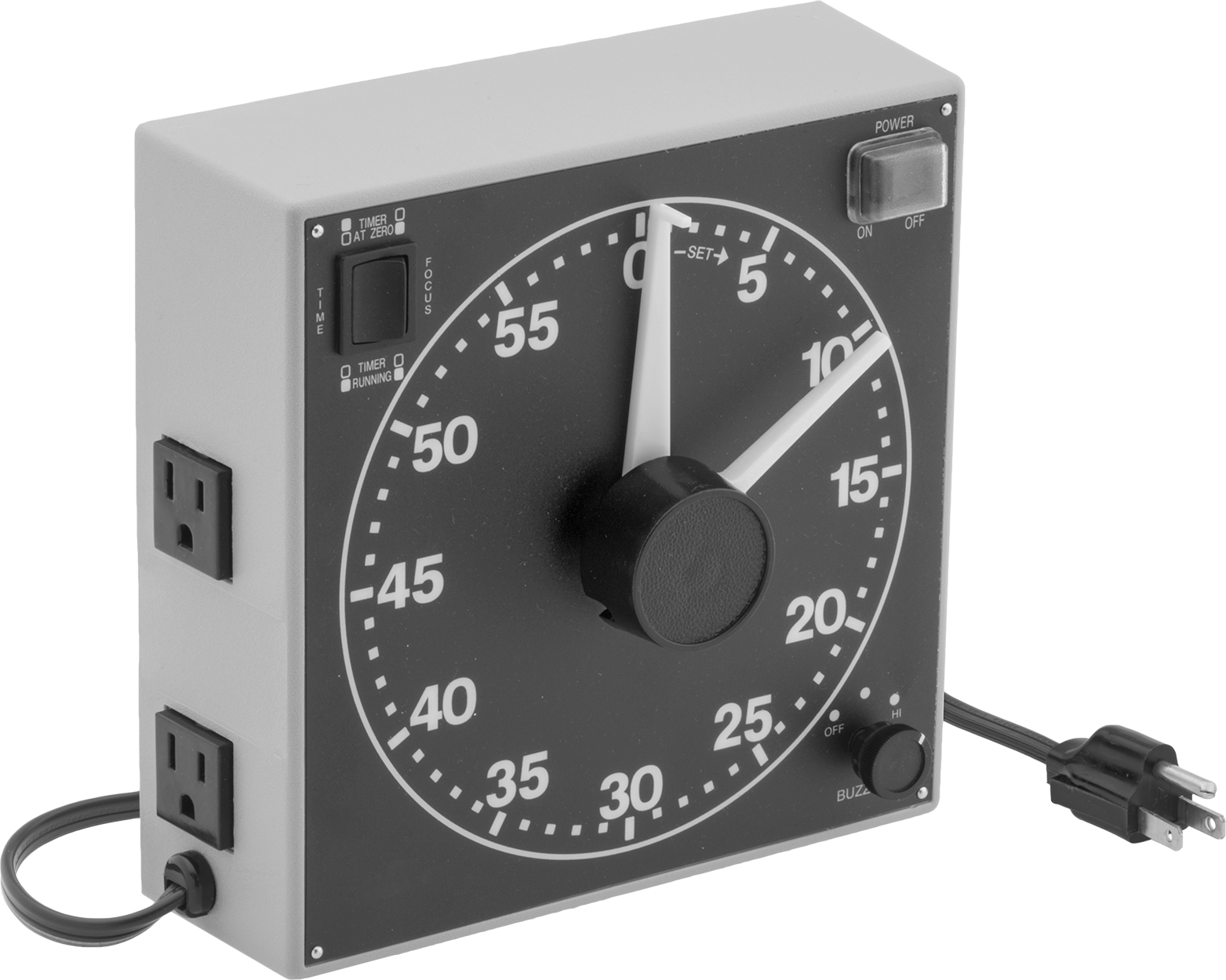 Yüksek Görünürlüklü Zamanlayıcı Anahtarı, Siyah Yüz, 1 Saniye ila 60 Dakika Ayar Süresi — 1 sec. ila 60 min., Düğme, 120V AC