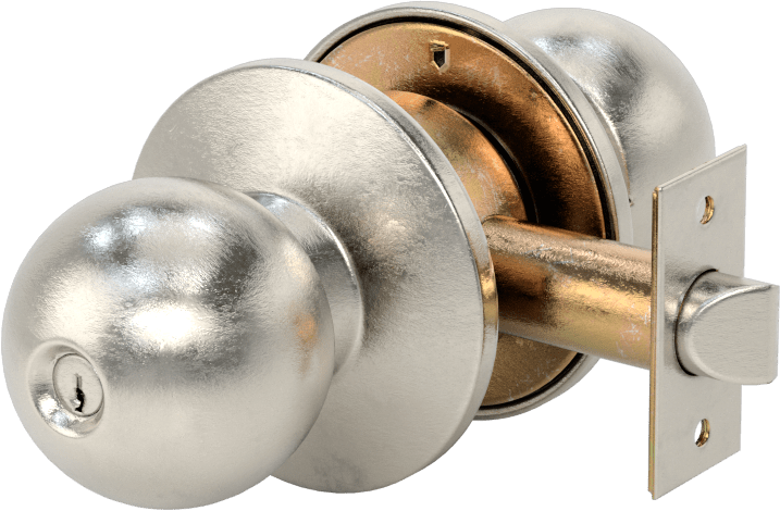 Assa Abloy (Yale) Ağır Hizmet Tipi Topuzlu Kilit Seti, 2-3/4" Boğaz Mesafesi, Mat Paslanmaz Çelik, Anahtarlı Düğme Kilidi — Düğme, Anahta…