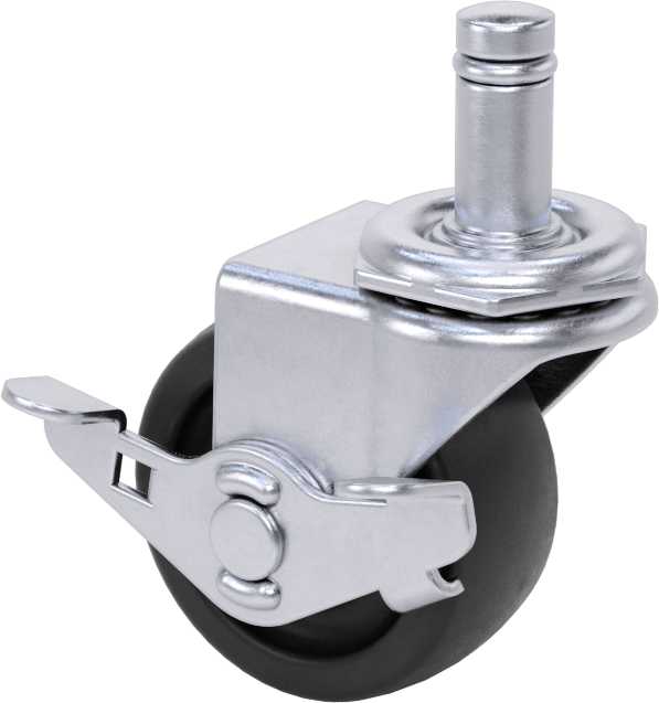 Tutuş Halkalı Sürtünmeli Tutuşlu Saplı Tekerlek, Frenli ve 2" Çapında x 7/8" Genişliğinde 80D Kauçuk Tekerlekli Döner Tekerlek — Mil, 7⁄1…