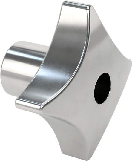 Paslanmaz Çelik Dört Kollu Topuz, 3/8" Çapında 1-1/4" Derinlikte Delikli — 3⁄8", Dişsiz Delik, 303 Stainless Steel, Stainless Steel