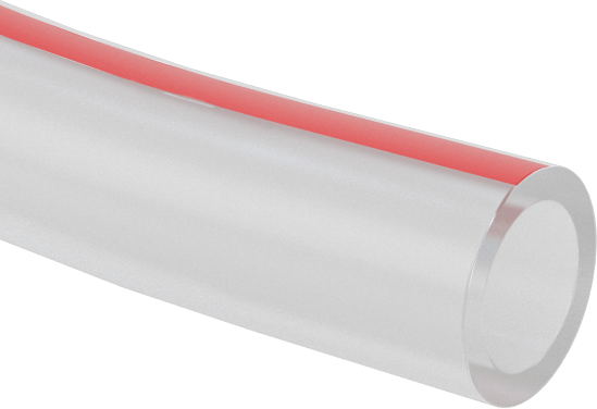 Kimyasallar için Aşırı Sıcaklık PTFE Boru, Kırmızı Çizgili Yarı Şeffaf, 5/16" İç Çap, 7/16" Dış Çap — 7/16", 5/16", Yarı Esnek