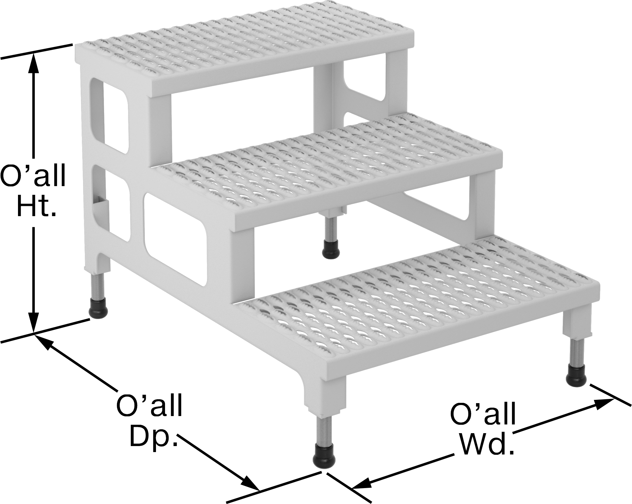 Yüksekliği Ayarlanabilir Çalışma Platformu, 3 Basamaklı, 20"-22.25" Yükseklik x 36" Genişlik x 34" Derinlik Toplam — Çelik, Çalışma Platf…