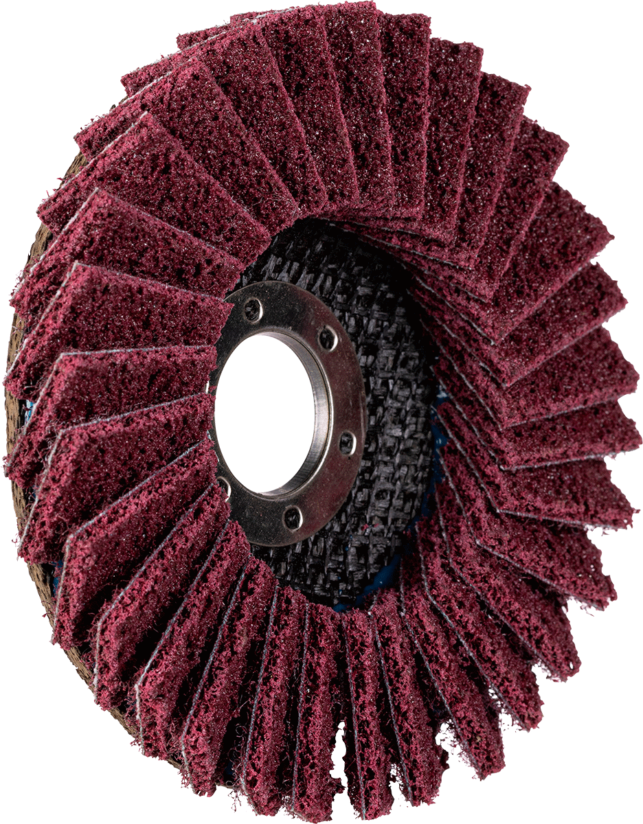 Naylon Örgü Yastıklı Kanatlı Zımpara Diski, Dişsiz Mil Deliği Olan Düz, Orta Sınıf, 4-1/2" Çap — 4 1/2", Mil, Çelik, Ahşap