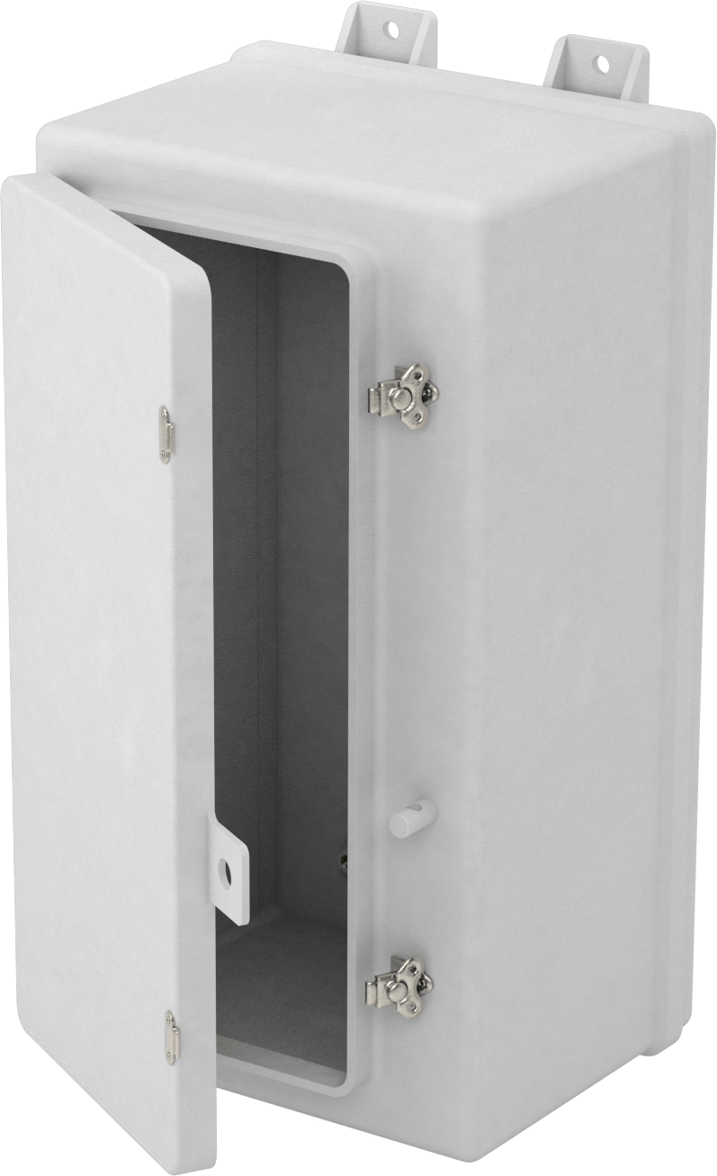 Fiberglas Su Geçirmez Muhafaza, Menteşeli Kapak ve Döner Mandallı, 14 inç Genişlik x 27 inç Yükseklik x 13 inç Derinlik