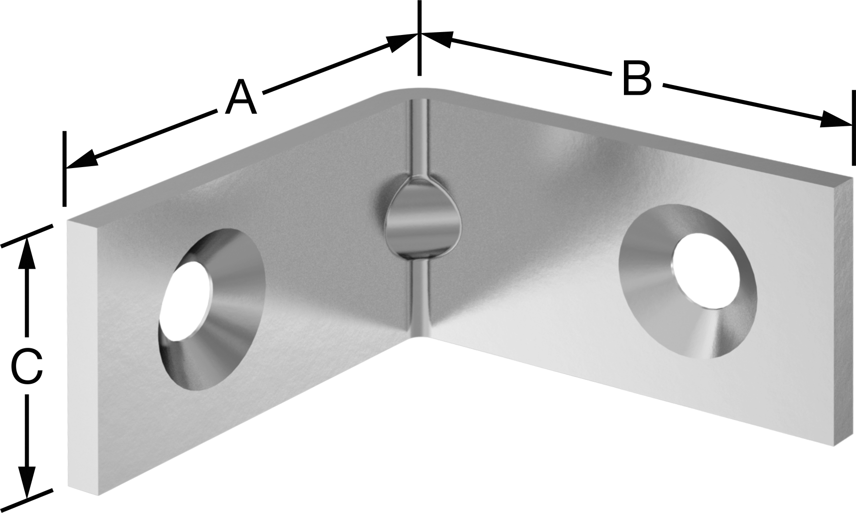 Çinko Kaplı Çelik Köşe Braketi, 1" x 1" x 1/2"
