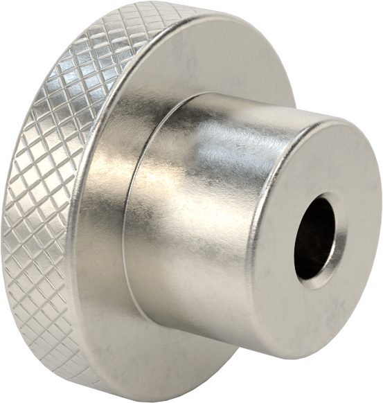 303 Paslanmaz Çelik Tırtıllı Düğme, 1/2" Çaplı Dişsiz Delik ve 2-1/2" Baş Çapılı
