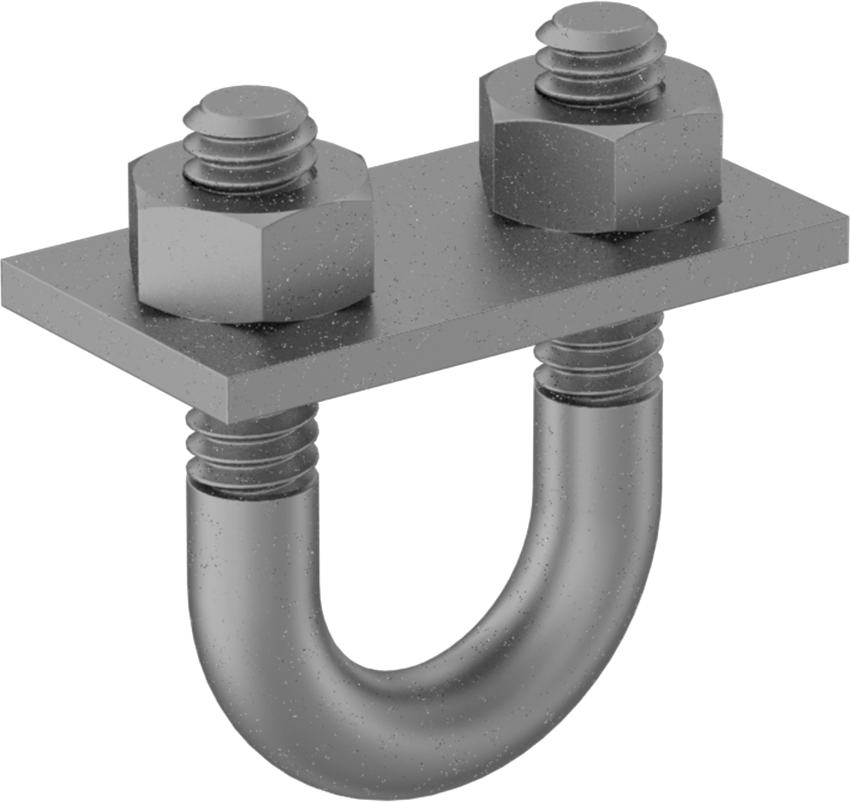 Galvanizli Çelik U Cıvatası, Montaj Plakalı, 1/4"-20 Diş Boyutu, 9/16" İç Çap