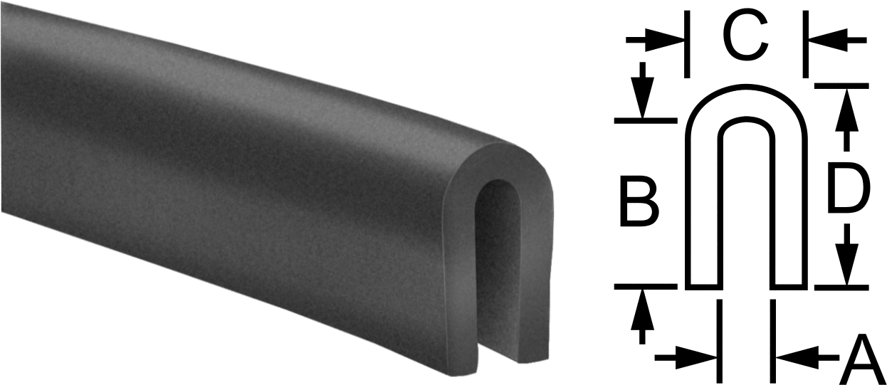 EPDM Kauçuk Kenar Çıtası, 1/8" Genişlik x 7/16" İç Yükseklik — 1⁄8", Siyah, 1⁄2"