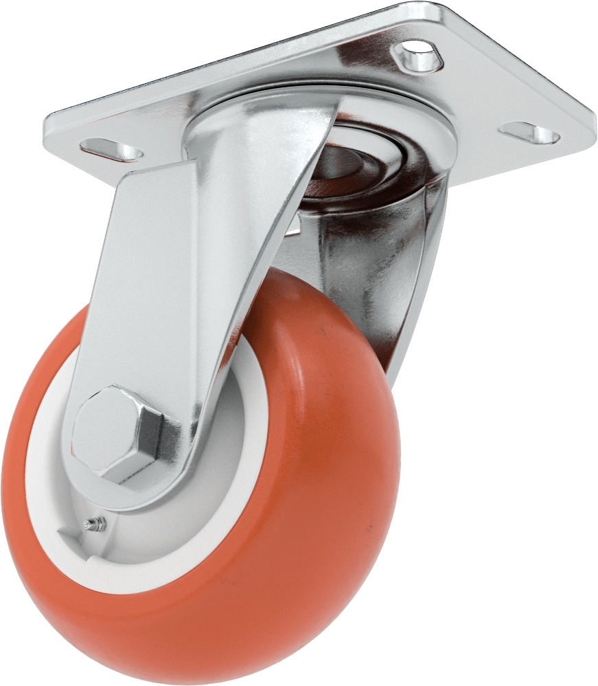 6-5/8" x 4-3/4" Plakalı Kolay Dönen Tekerlek, Yüksek Kapasiteli, 6 inç Çapında Kırmızı Poliüretan Tekerlekli Döner Ayak — 6", Levha, 1,20…