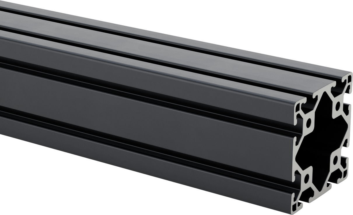 T-Yivli Çerçeve Rayı, Dörtlü Ray, Pürüzsüz, Siyah, 80 mm Yükseklik x 80 mm Genişlik, İçi Boş