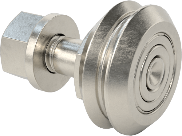 Dişli V-Oluklu Ray Makarası, Ayarlanabilir Omuzlu ve Contalı, Paslanmaz Çelik, 20 mm Makara Çapı, 15 mm Saplama Uzunluğu