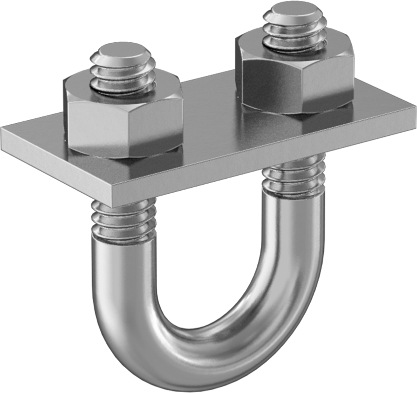 U Cıvatası, Montaj Plakalı, Çinko Kaplı Çelik, 1/4"-20 Diş Boyutu, 9/16" İç Çap