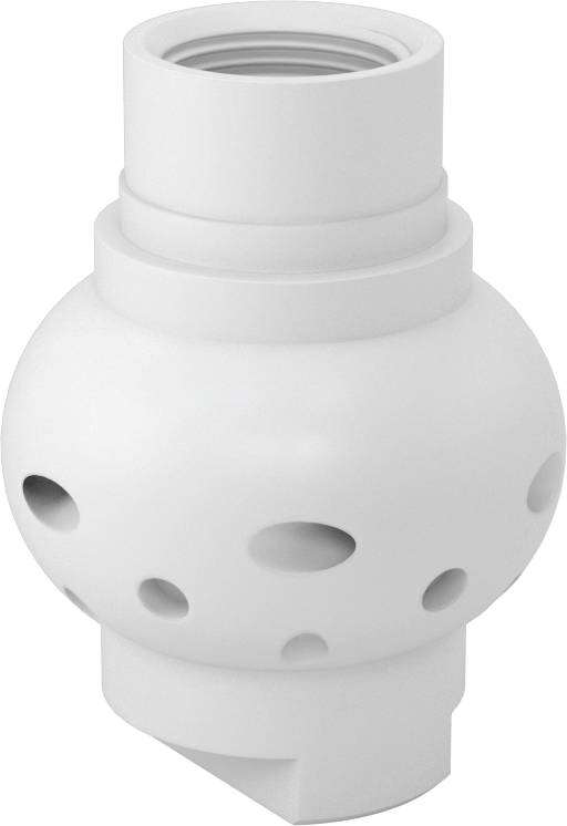 PTFE Plastik Dönen Tank Yıkama Nozulu, 1 NPT Dişi, 20 PSI'da 49.5 gpm, 0.28" Delik Çapı