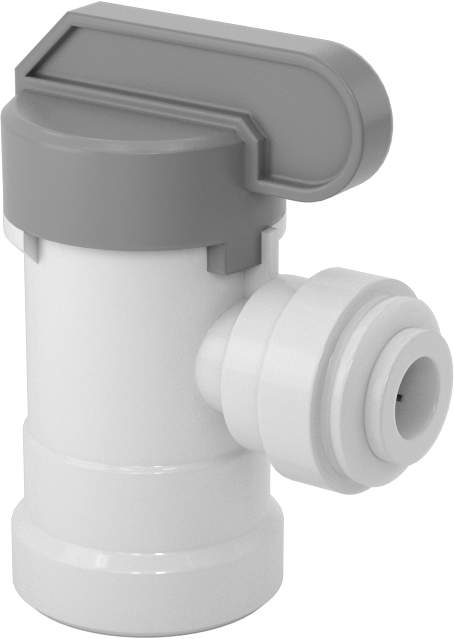 İçme Suyu için Açma/Kapama Vanası, Dirsek, Polipropilen, 1/4" NPTF Dişi, 1/4" Boru Push-Connect — 1⁄4", Tak ve Bağlan, Dişli, Boru, Tüp