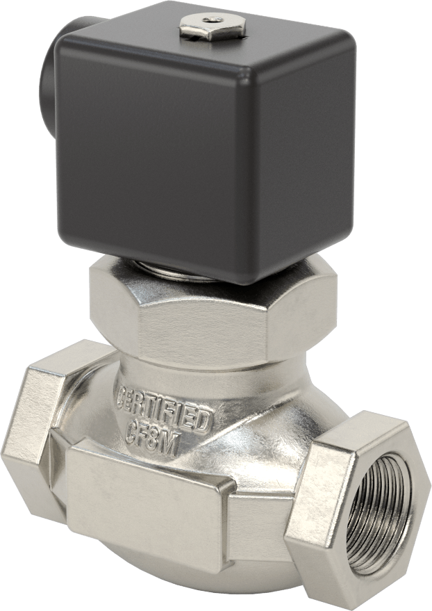 PTFE Contalı 316 Paslanmaz Çelik Solenoid Açma/Kapama Valfi, Soğutucu ve Deterjan için, 1 NPT Dişi — 1, 120V AC, 316 Stainless Steel, Sta…