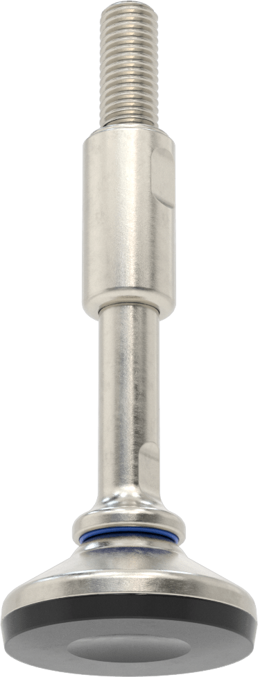 Dişli Saplamalı Hijyenik Döner Seviyeleme Montajı, 5/8"-11 Diş Boyutu, 2-9/16" Taban Çapı, 7" Toplam Yükseklik