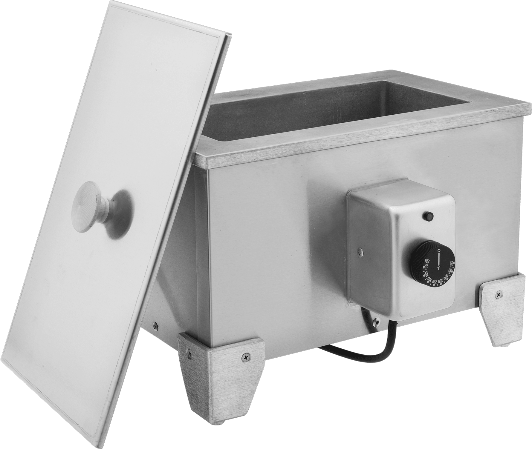 Kapaklı Dikdörtgen Elektrikli Ergitme Kabı, 120V AC, 3 Galon Kapasite — 3 gal., 60° F ila 450° F, 120V AC