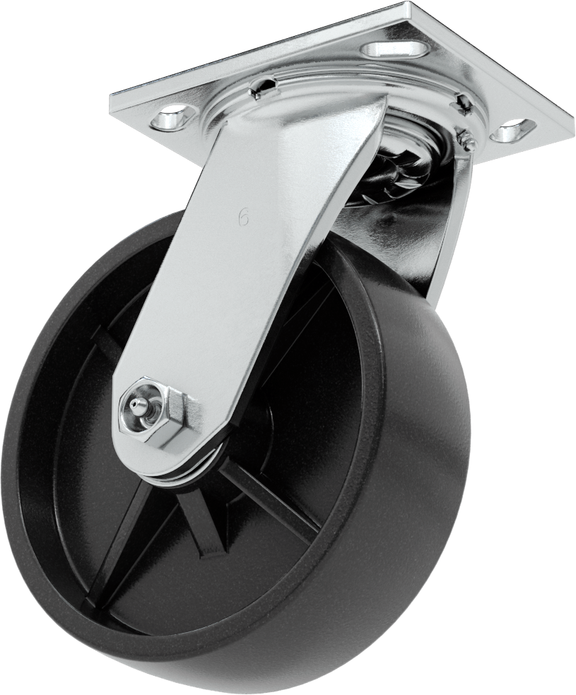 4-1/2" x 4" Montaj Plakalı Samson Tekerlek, 6" Çaplı Polipropilen Tekerlekli Döner Tekerlek, Koruyuculu Rulman — 6", Levha, 2"
