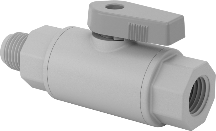 Gri PVC Açma/Kapama Vanası, Kompakt, 1/4 NPT Erkek x 1/4 NPT Dişi, 1.9 Cv