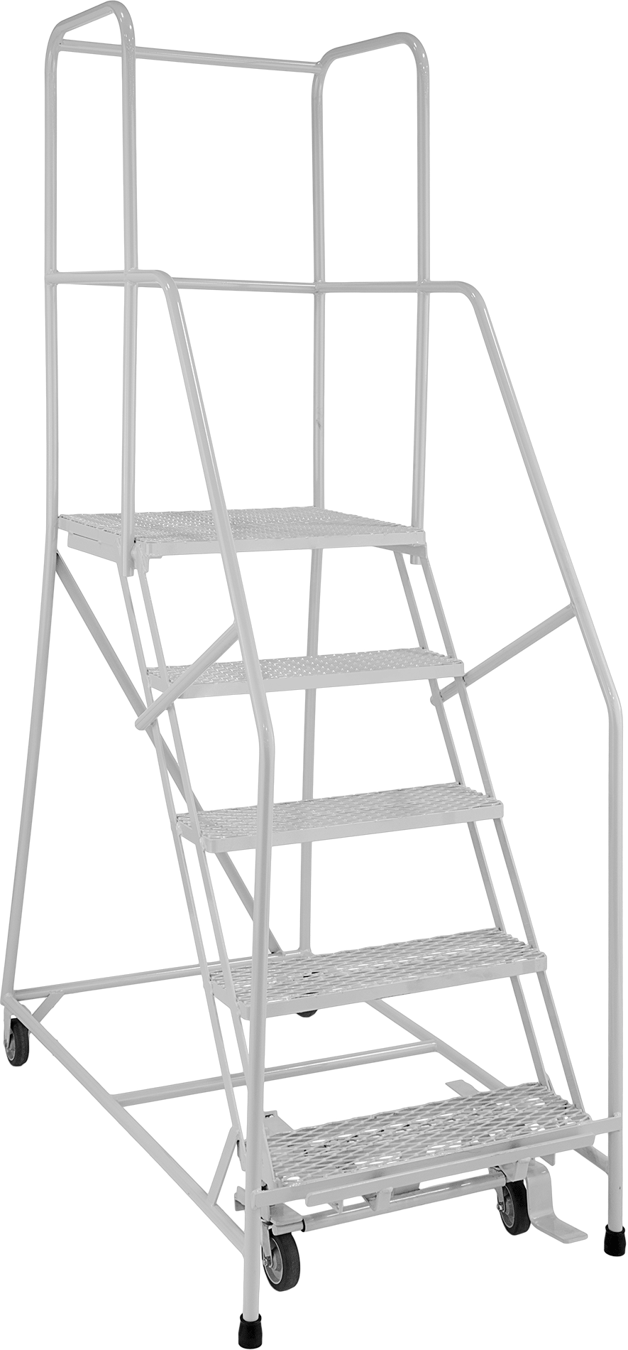 Elmas Basamaklı Yuvarlanan Platform Merdiveni, 5 Basamak, 7 ft 8 inç Yükseklik x 20 inç Genişlik x 40 inç Derinlik Toplam — 50", 5, 16"