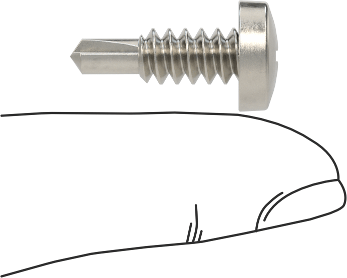 Metal için Phillips Yuvarlak Başlı Delme Vidaları, Yüksek Mukavemetli 410 Paslanmaz Çelik, 1/4" Boyut, 3/4" Uzunluk