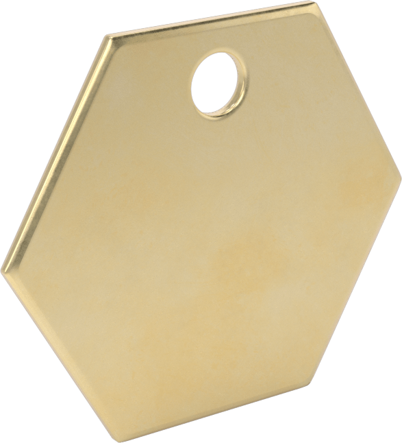 Oyma ve Damgalama Etiketleri, Pirinç Altıgen, 1-1/4" Yükseklik x 1-1/4" Genişlik — Altıgen, Pirinç, Boş