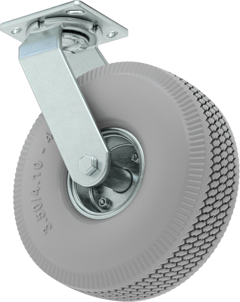 4-1/2" x 4" Plakalı Tekerlek, Döner, 10" Çapında Gri Kauçuk Pnömatik Tekerlekli