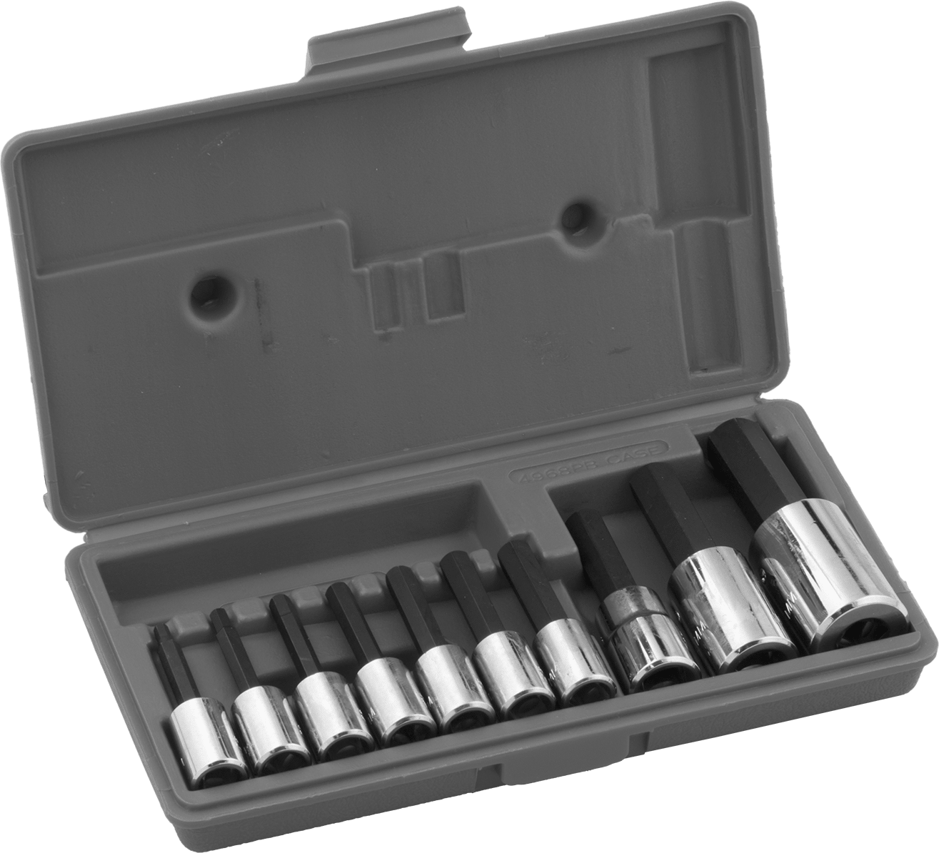 10 Parça Altıgen Uçlu Soket Seti, 3/8" ve 1/2" Tahrik, Metrik — 3⁄8", 1⁄2", Uç, 4 mm, 5 mm, 6 mm, 7 mm, 8 mm, 9 mm, 10 mm, 12 mm, 14 mm,…