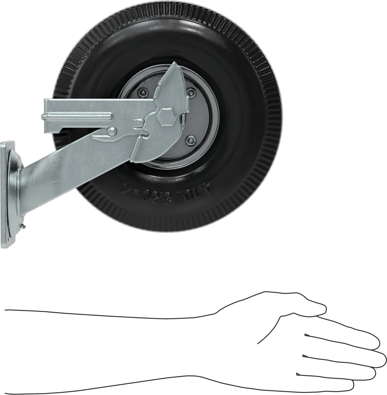 4-1/2" x 4" Plakalı Tekerlek, Frenli Döner Tekerlek, 10" Çaplı Sert Kauçuk Pnömatik Disk