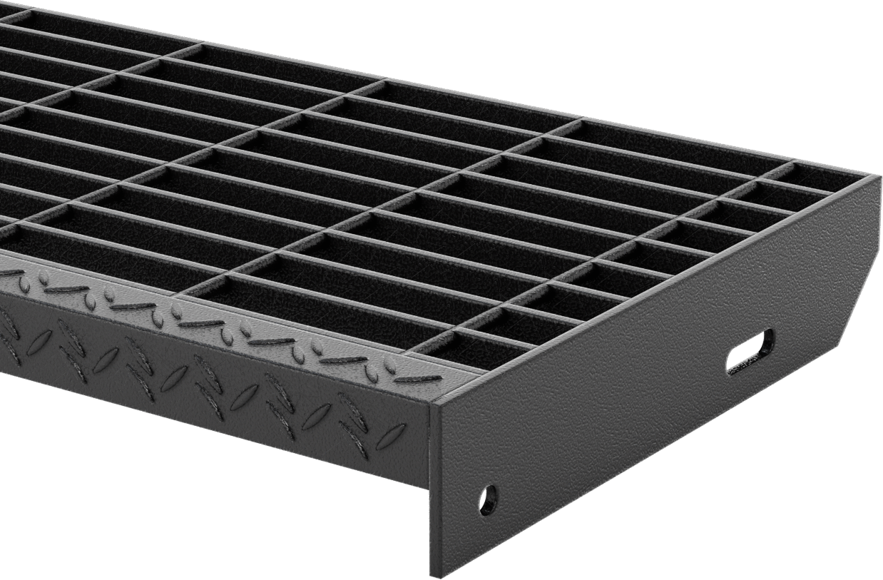 Çubuk Izgaralı Merdiven Basamakları, Pürüzsüz, Toz Boyalı Çelik, 36" Genişlik x 12-1/8" Derinlik — 36", 12 1⁄8", Pürüzsüz